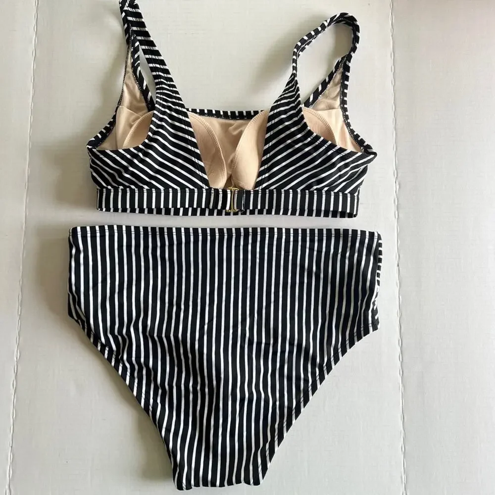 Kona Sol Black & White Stripe Bikini Swimsuit - Picture 3 of 4